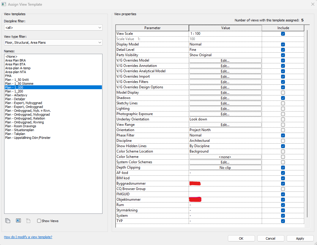 Revit modeller med View Templates 